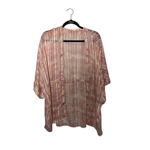 Pink Sheer Short Sleeve Kimono Coverup One Size Fits Most